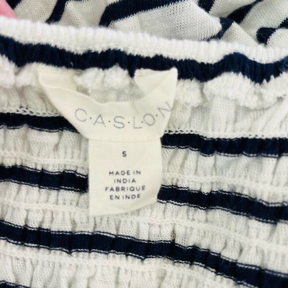 Caslon Easy Stripe Cotton Blend Navy White Smocked Sleeveless Maxi Dress Small - Picture 4 of 13